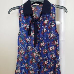Tommy Girl Blue Floral Sleeveless Blouse Sz S